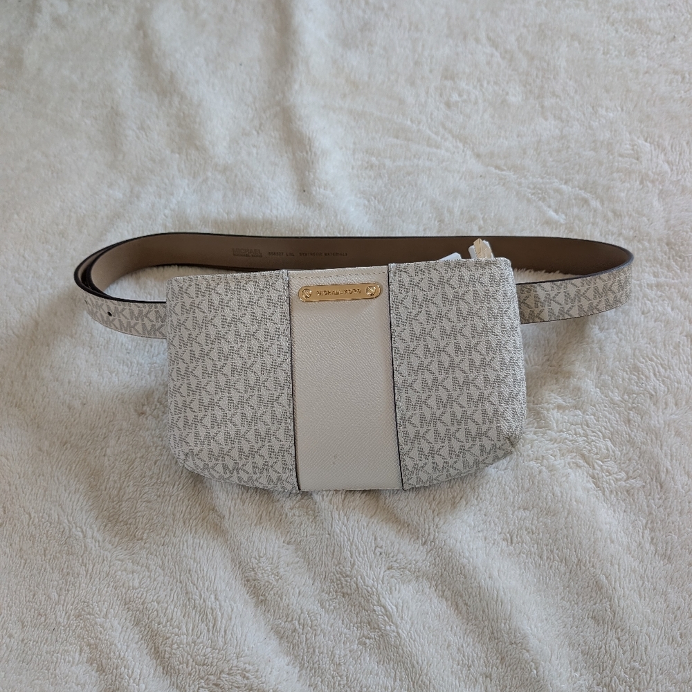 NEW Michael Kors Monogram Fanny Pack - Cream / Gray / Gold - Size L/XL